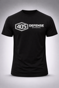 Hex logo tactical t-shirt white print on black shirt front view by 405 Defense Apparel

