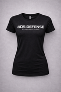 Women’s black tactical t-shirt by 405 Defense Apparel front view